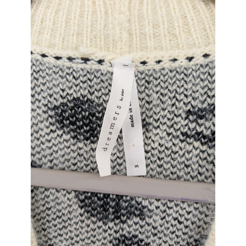 Dreamers Animal Print Cardigan Small Cream Black Open Front Leopard Knit Sweater - Picture 4 of 12
